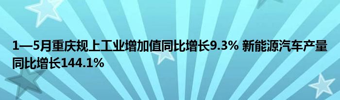 1—5月重庆规上工业增加值同比增长9.3% 新能源汽车产量同比增长144.1%