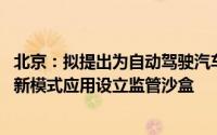 北京：拟提出为自动驾驶汽车领域新技术、新场景、新产品、新模式应用设立监管沙盒