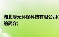 湖北厚元环保科技有限公司(关于湖北厚元环保科技有限公司的简介)