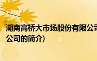 湖南高桥大市场股份有限公司(关于湖南高桥大市场股份有限公司的简介)