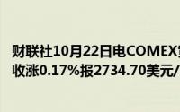 财联社10月22日电COMEX黄金期货盘中创新高后回落最终收涨0.17%报2734.70美元/盎司 到底什么情况嘞