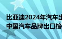 比亚迪2024年汽车出口增速高达78%，领跑中国汽车品牌出口榜单