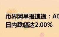 币界网早报速递：ADA艾达币跌破$0.9732，日内跌幅达2.00%
